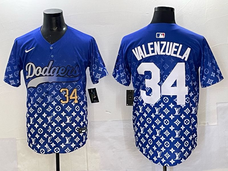 Men Los Angeles Dodgers 34 Valenzuela Blue Nike 2025 MLB jersey 02